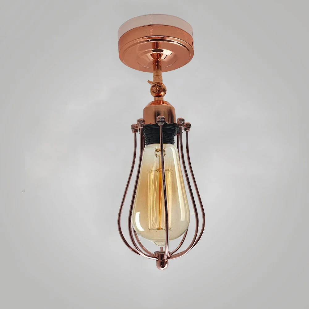 Adjustable arm ceiling light with French gold and chrome cage, semi‑recessed metal design, modern industrial style