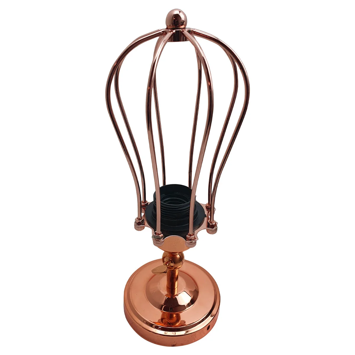 Modern industrial rose gold metal cage ceiling light with adjustable arm and semi‑recessed design.