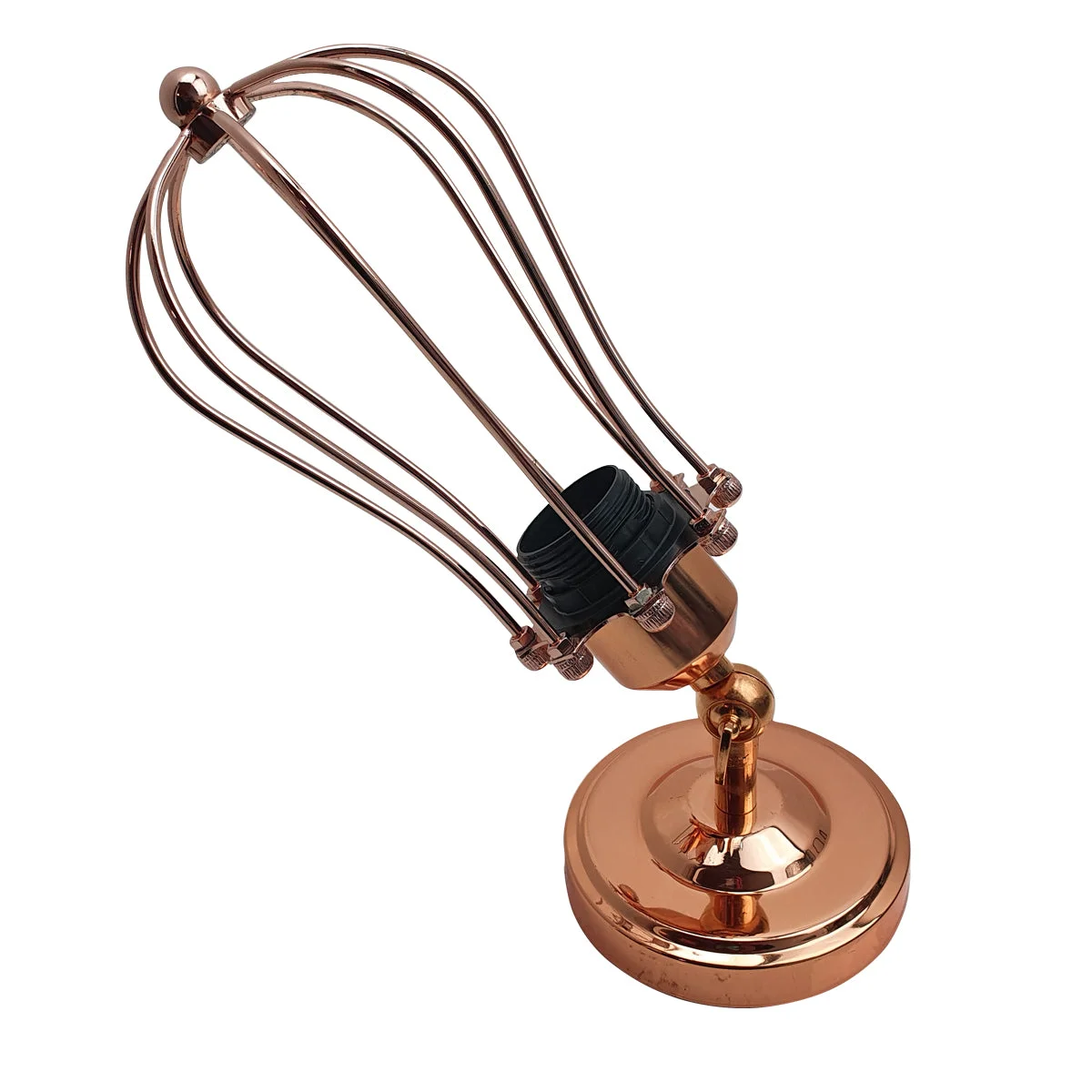retro style ceiling light in rose gold and chrome hexagonal cage, adjustable arm, metal frame polished finish