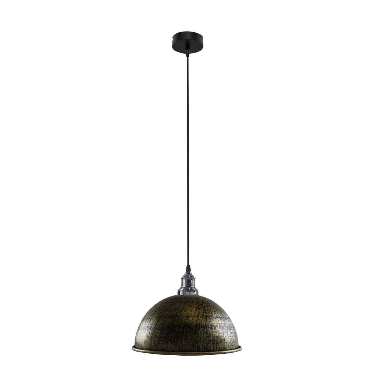 Sleek dome pendant light with brushed nickel finish, white hood interior, E27 base, 95cm cable.