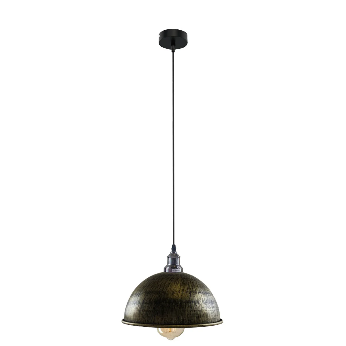 Industrial ceiling pendant with dome shade, brushed nickel finish and white interior, 10cm base and 95cm cord.