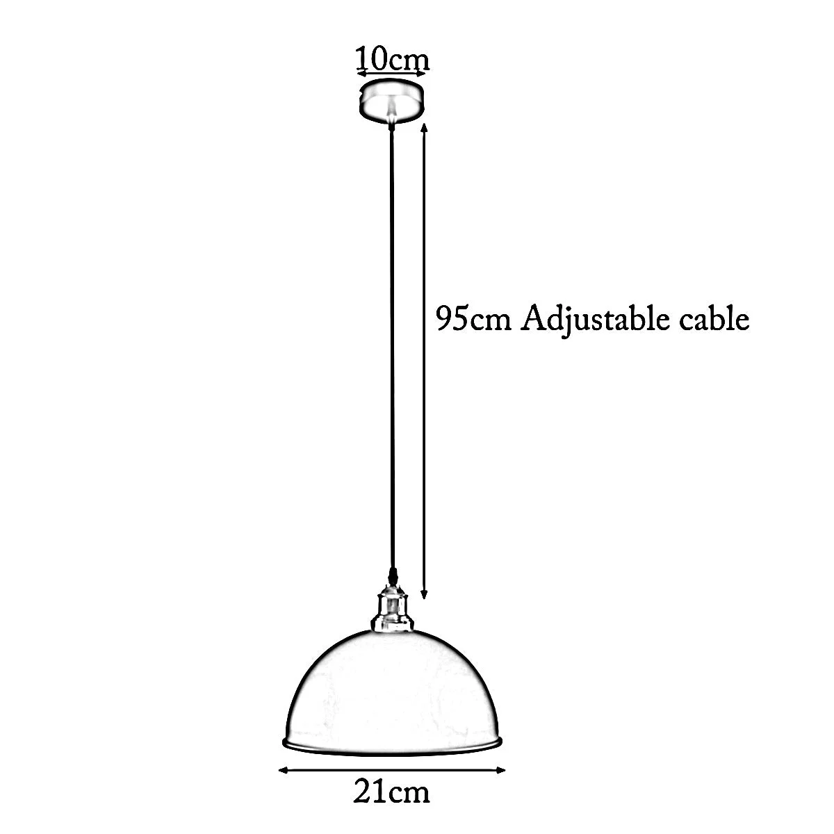 Brushed nickel dome pendant with white interior shade on a 10cm base, E27 hanging light shade