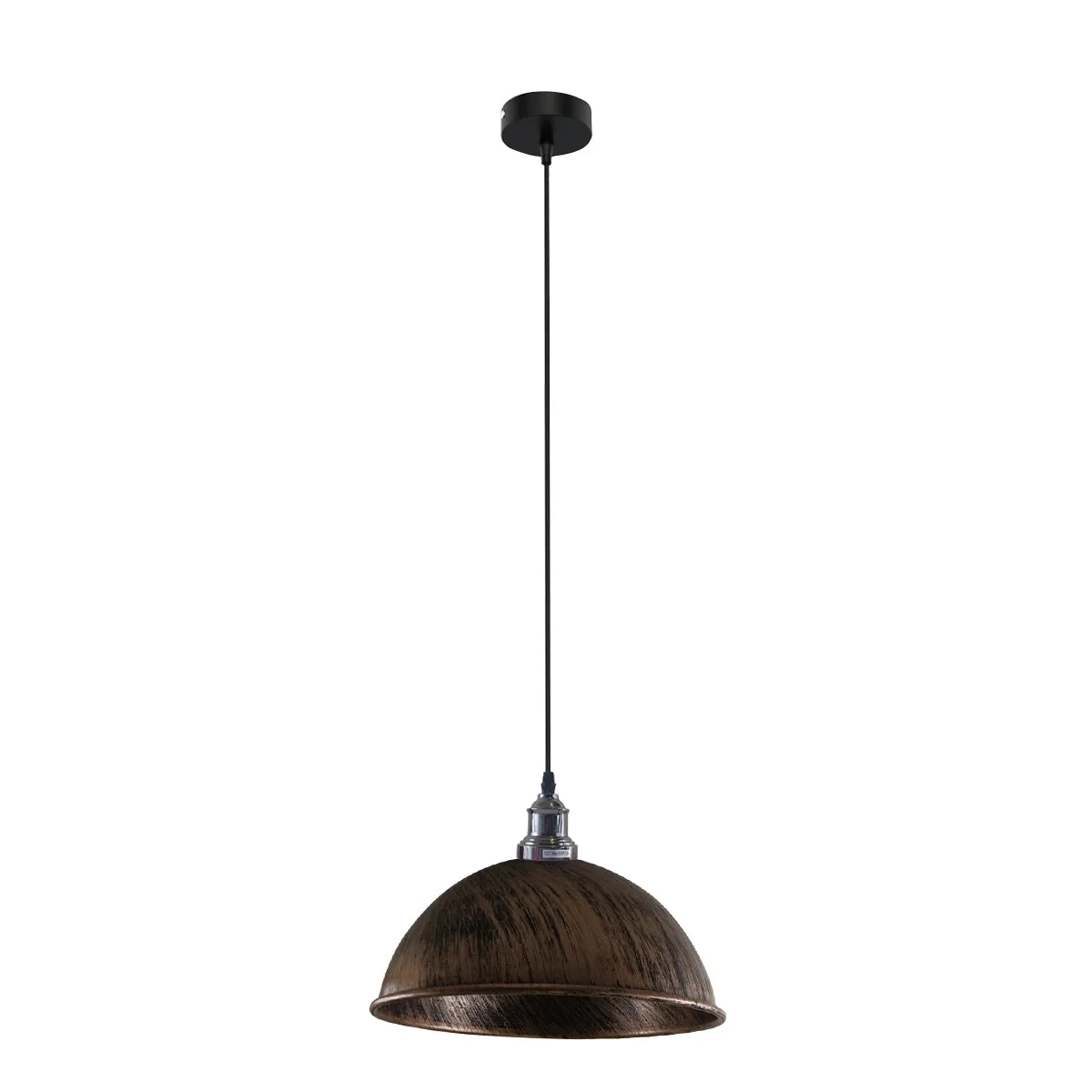 Sleek brushed nickel dome industrial ceiling lamp with white hood, angled base for sloped ceilings