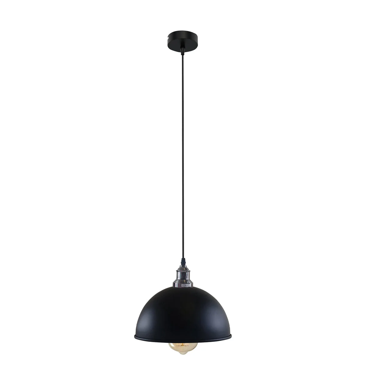 Black brass pendant light with brushed nickel finish, white hood interior, angled mounting – modern ceiling light