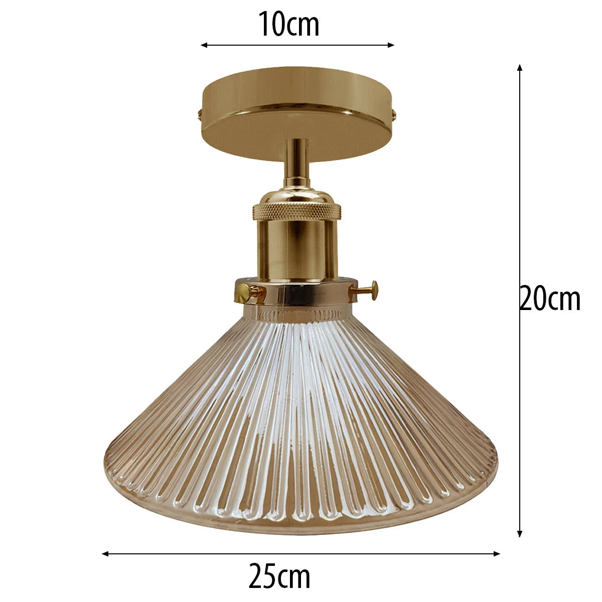 French gold ceiling light with amber glass shade, classic black finish and an E27 base.