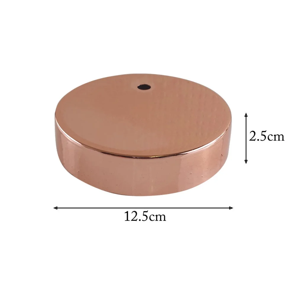 Vintage metal 125mm ceiling fitting in chrome, round profile, hidden wiring, mounting hardware.