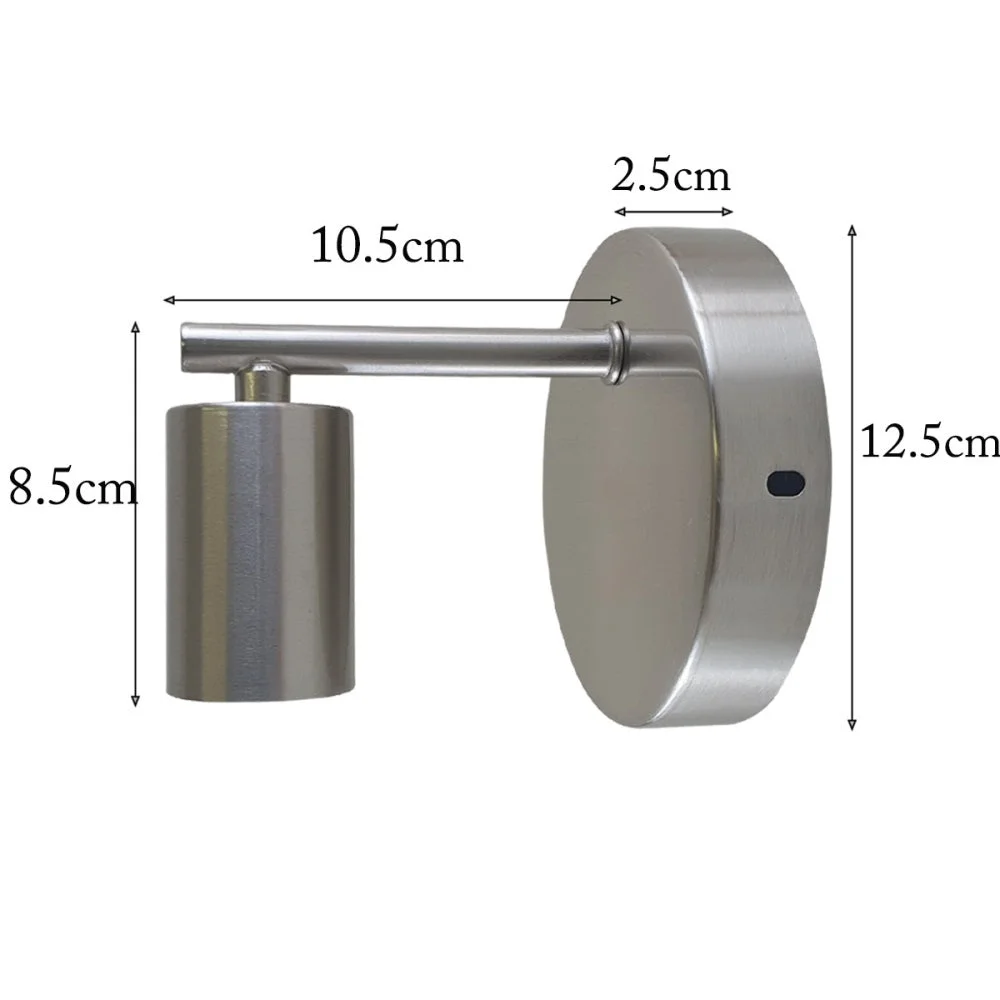 Satin nickel metal wall sconce with white hood, glowing lamp, industrial wall light for modern décor.