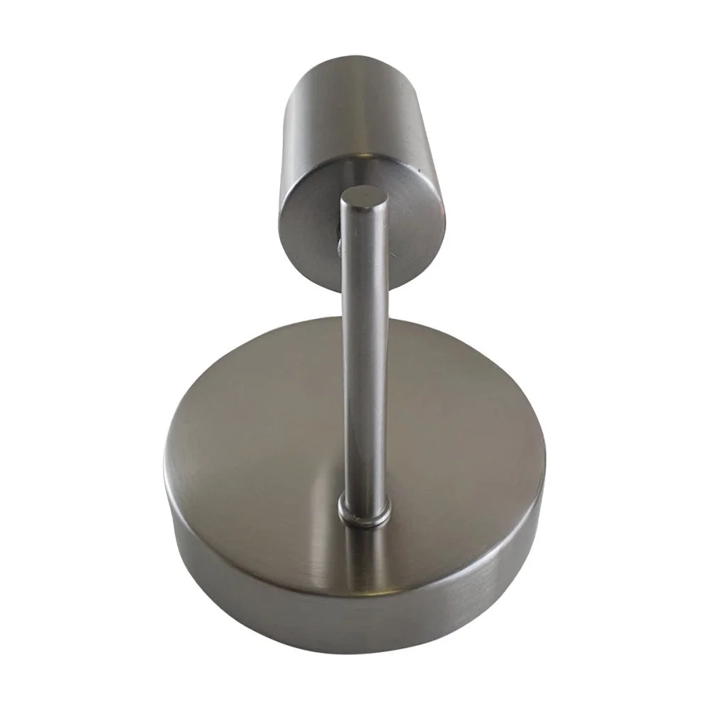 Satin nickel wall sconce with white hood, metal body and 10.5cm arm – stylish retro lighting fixture.