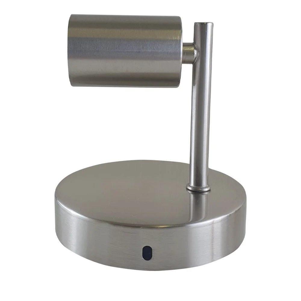Satin Nickel metal wall sconce with white hood interior, featuring an E27 bulb socket.