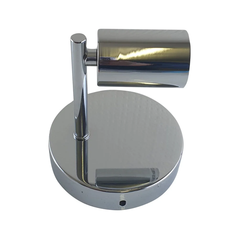 Chrome metal iron wall sconce with white illuminated hood, 10.5 cm arm and 12.5 cm ceiling plate – an industrial wall light.
