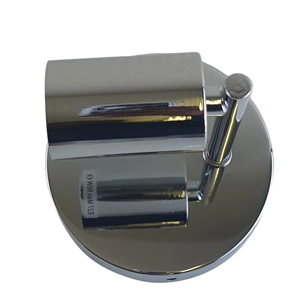 Chrome metal E27 wall light with white hood, simple modern sconce, 10.5cm arm, 12.5cm ceiling plate, versatile décor.