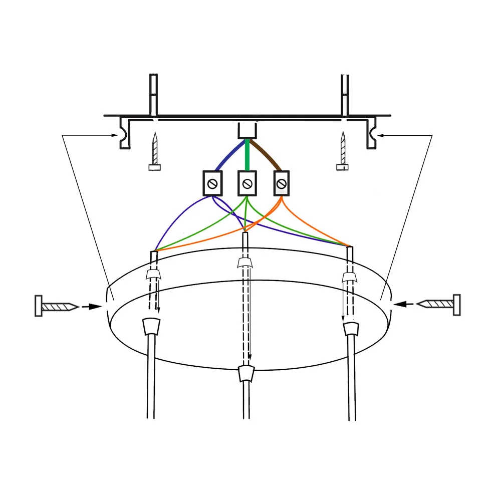 3 light pendant ceiling light in satin nickel with braided black and white wire, three E27 holders and 20cm round rose.