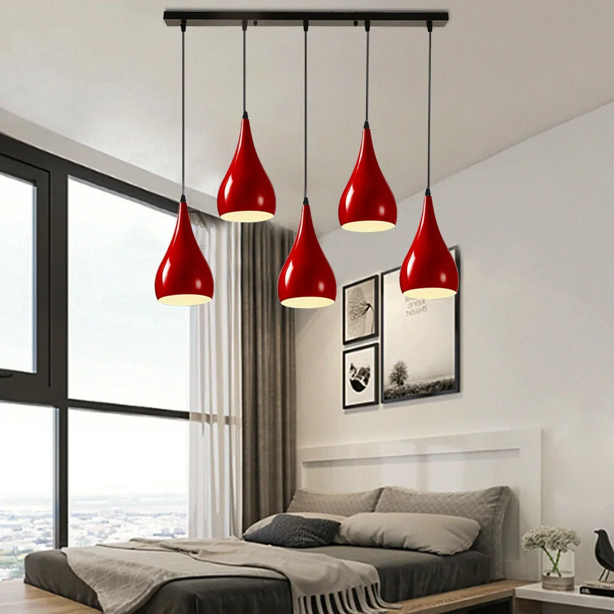 Five‑light adjustable pendant lamp with white interior and modern finish, ideal kitchen island lighting