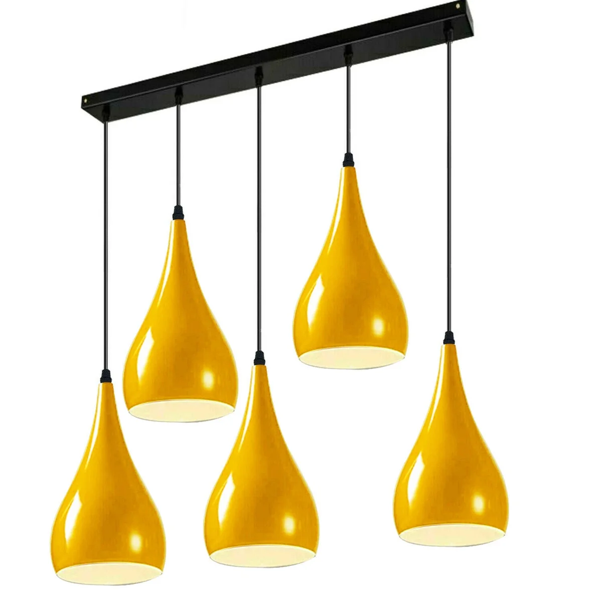 Black and yellow 5‑outlet kitchen pendant light hanging from ceiling, suitable as a restaurant pendant light.