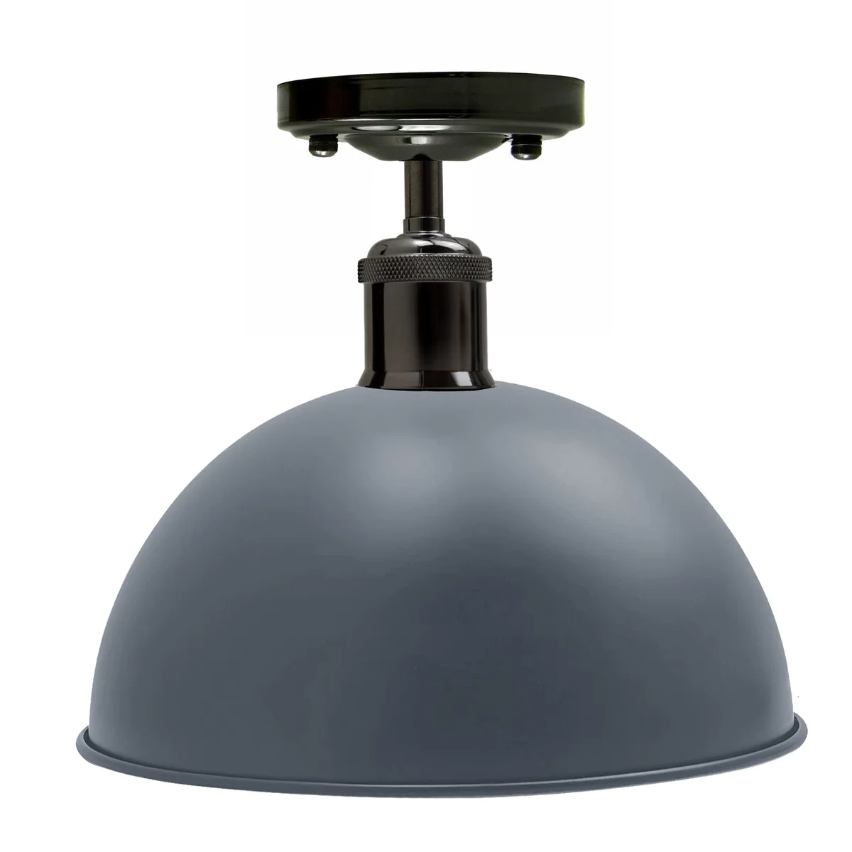Metal modern pendant lampshade in shiny black and grey with an E27 base, 10.8cm diameter, simple dome.