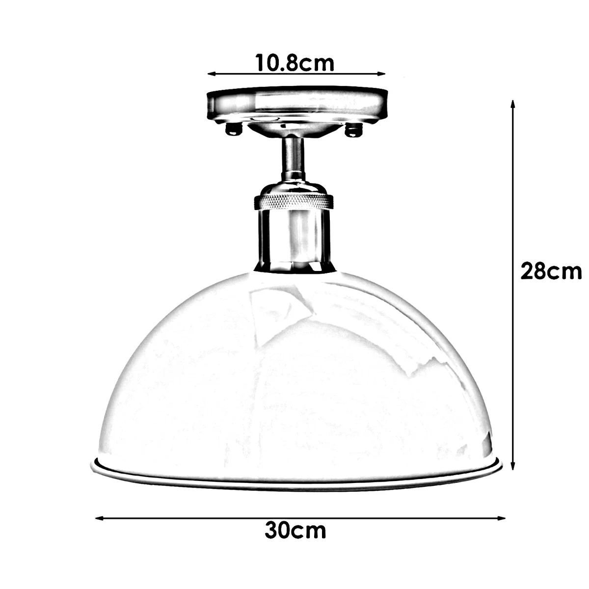 Flush mount E27 bulb ceiling light with shiny black and orange metal shell, 10.8 cm plate, 4 cm centre hole, sleek style.