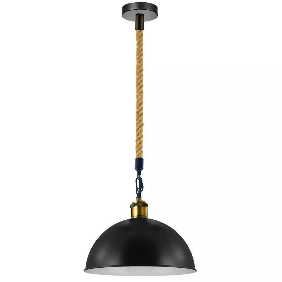Hemp rope lighting: metal pendant with clear shade, adjustable 1m hemp rope, retro kitchen island style.
