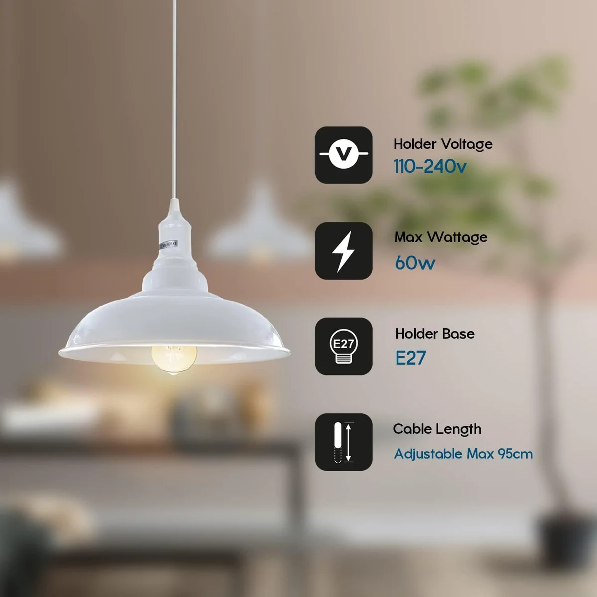 Red metal dome modern ceiling pendant light with painted finish, white inner hood, 60 W E27 base