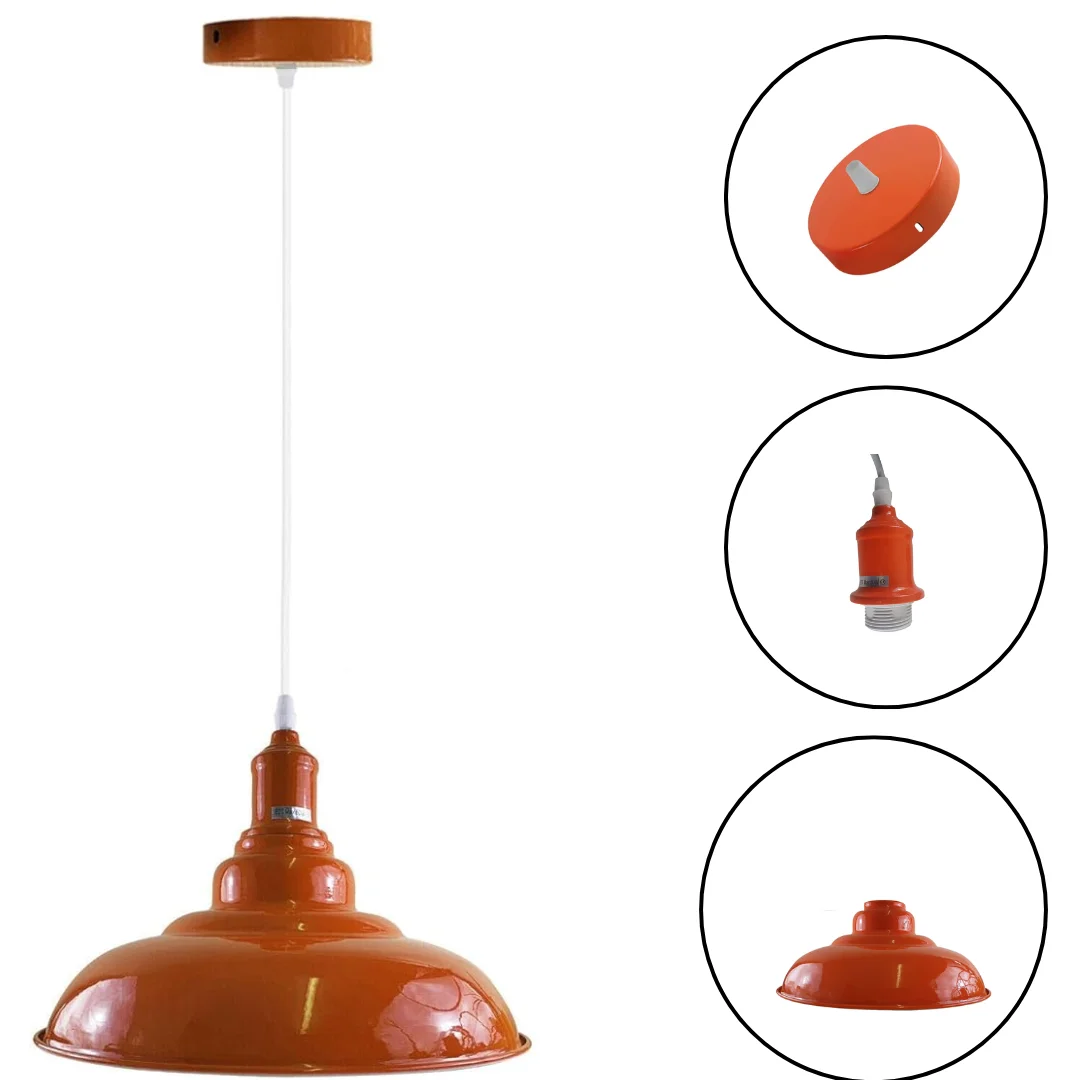 Sleek metal pendant lamp with white dome shade, angled for kitchen island lighting.