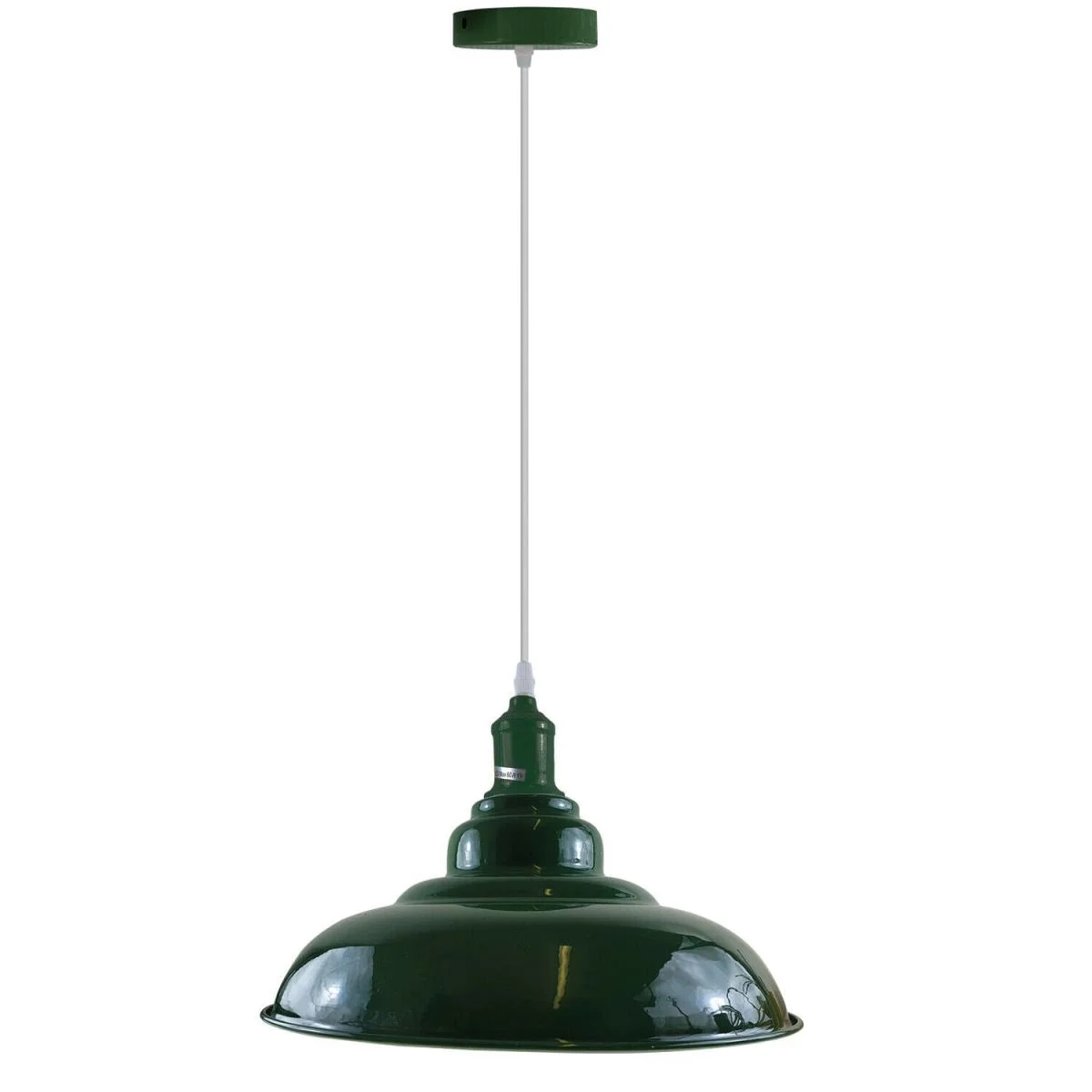 Modern ceiling pendant light with a painted dome adjustable metal and PVC base, white interior, E27 socket, various colours.