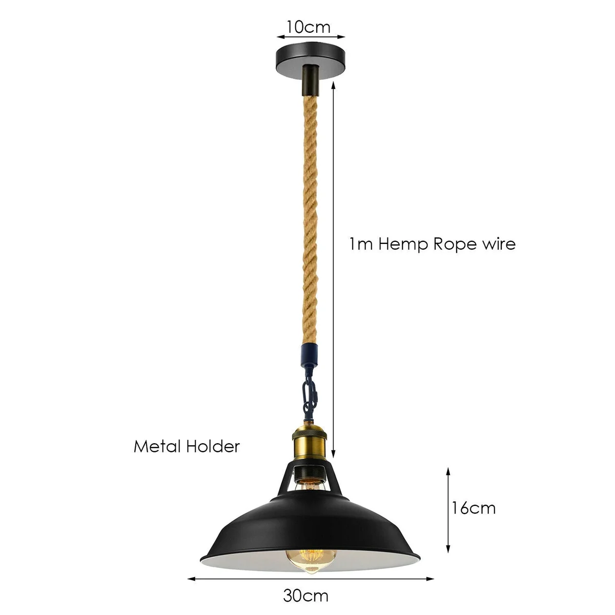 Retro metal pendant lamp featuring a hemp rope pendant lamp, cylindrical shade with E27 screw.