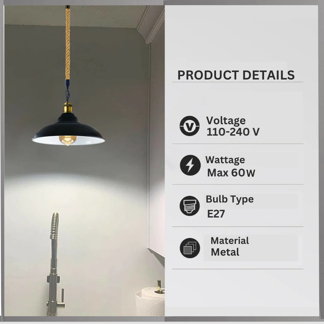 Black metal ceiling light with gold holder, vintage pendant and classic modern design