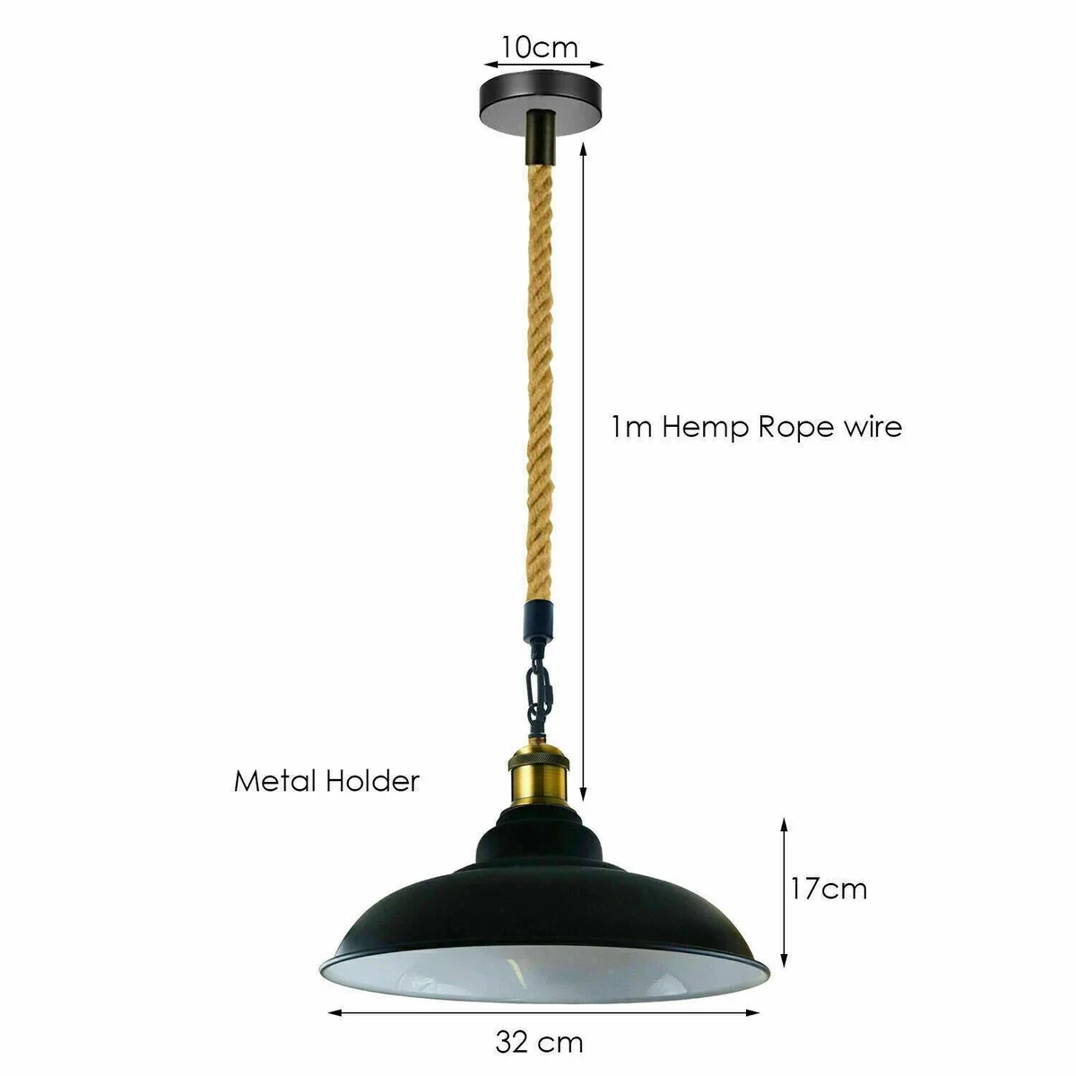 Black metal pendant lamp with gold holder, classic vintage style, part of indoor pendant lighting set