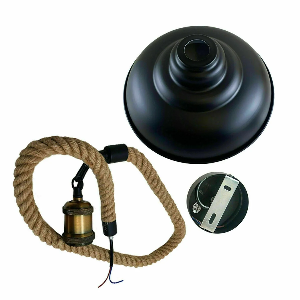 Black vintage style pendant with gold holder, metal shade, and 95 cm cord—fits an E27 bulb pendant.