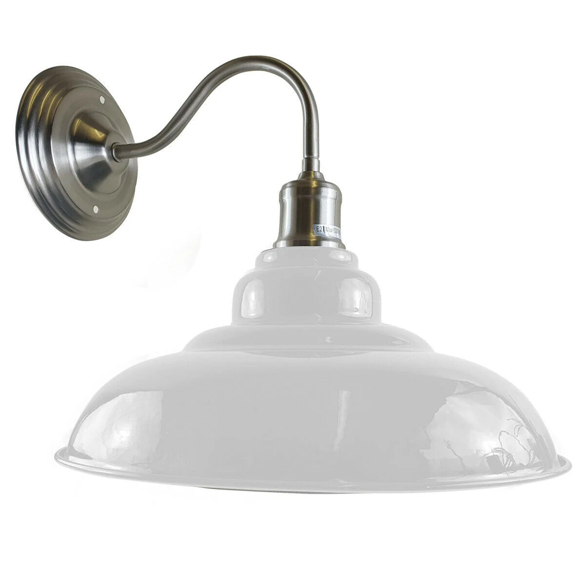 White modern industrial wall light with matte finish, metal bowl sconce, 32 cm diameter angled arm, suitable for indoor