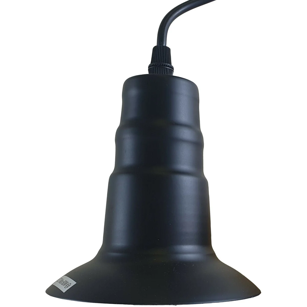 Black industrial pendant lamp base with metal and PVC wire, 10 cm mounting plate, 95 cm hanging cord.