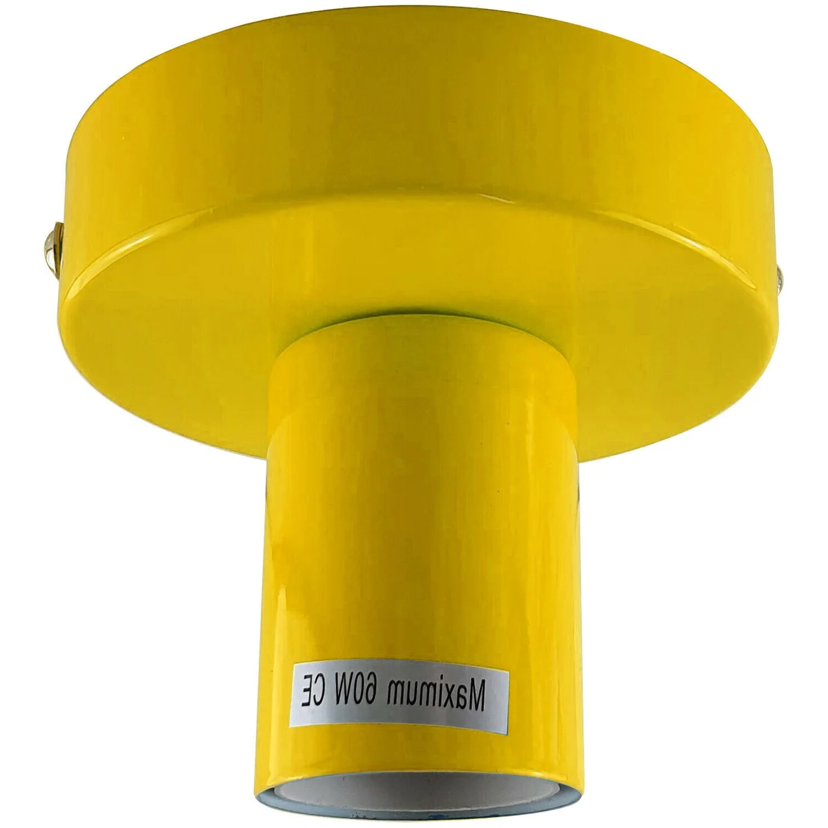 Yellow indoor ceiling lamp with metal flush mounting, 10cm x 2.5cm plate and E27 base, simple decorative style