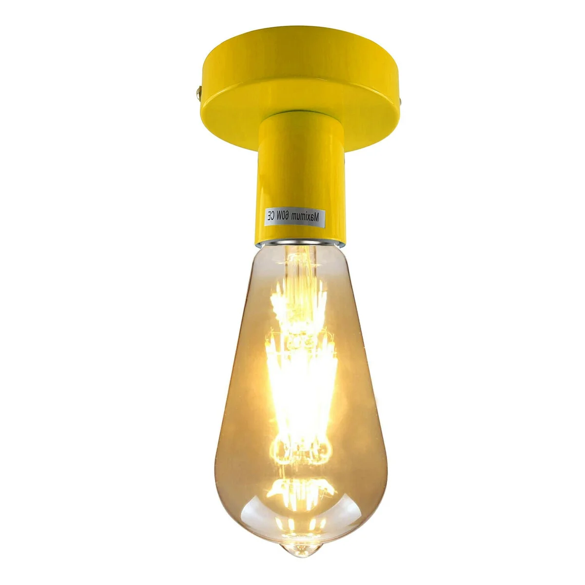Yellow ceiling light fitting with E27 base, flush mounting design, 10cm long metal plate.