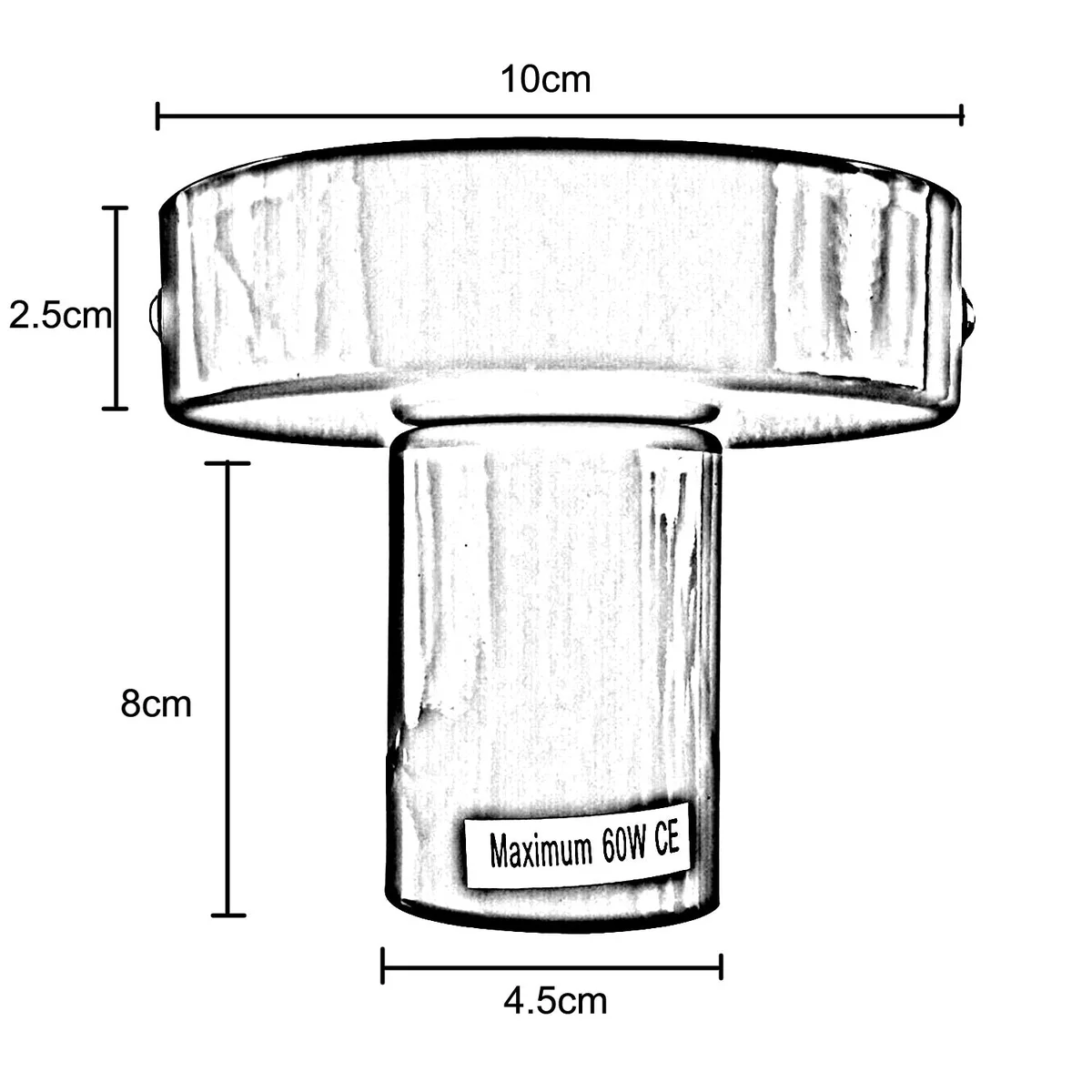 Grey metal E27 ceiling light fitting with flush mount design, 10 cm by 2.5 cm, includes light holder.