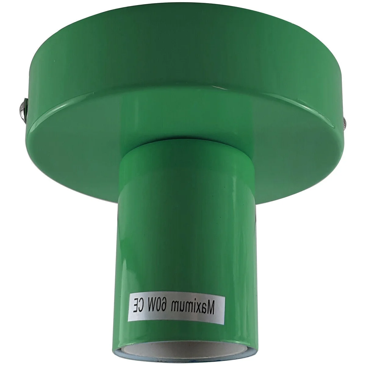 Green flush mount metal ceiling light fitting with E27 base, 10cm x 2.5cm size, sleek flush design for warm ambiance