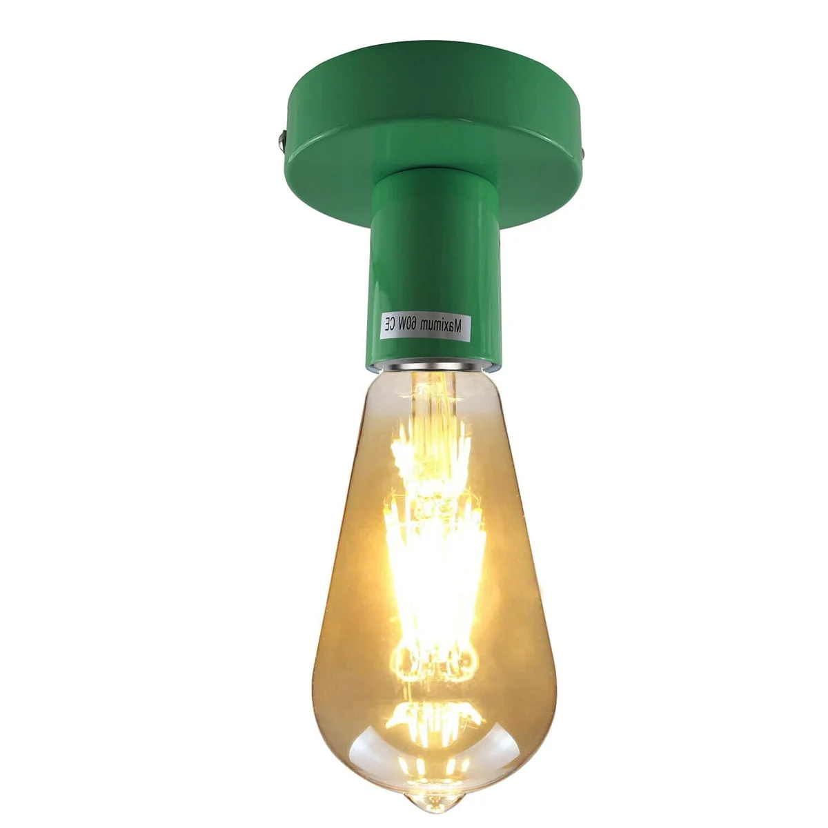 Green flush‑mounted pendant ceiling light with metal base, rectangular E27 holder 10cm by 2.5cm.