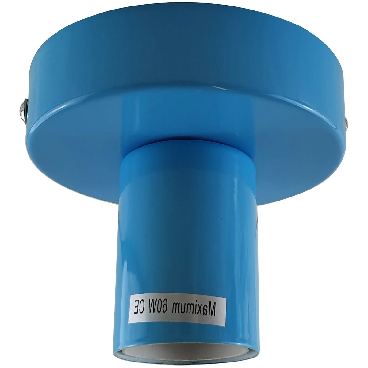 Blue flush mount vintage ceiling lamp with E27 base and metal plate, single light fixture