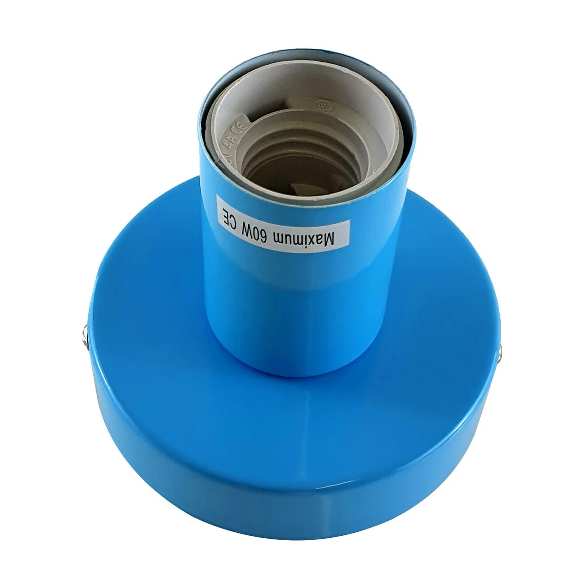 Blue metal flush mount light, 10cm x 2.5cm metal plate, includes E27 base 100mm x 25mm.