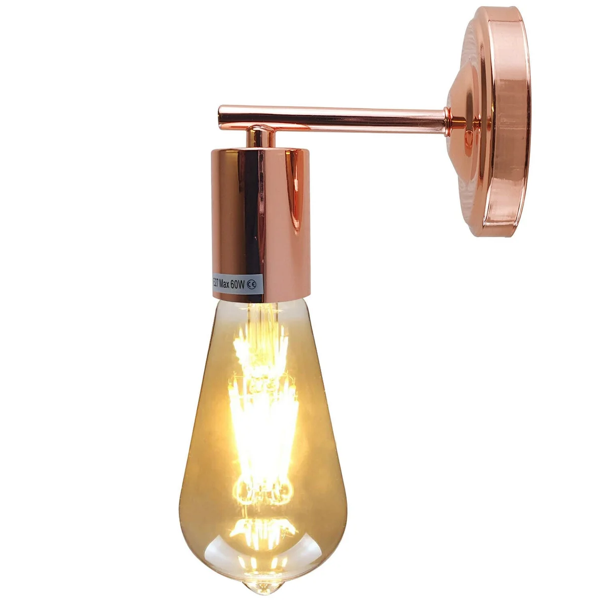 E27 wall light in rose gold metal sconce with white inner hood, 10.5 cm arm, vintage industrial style
