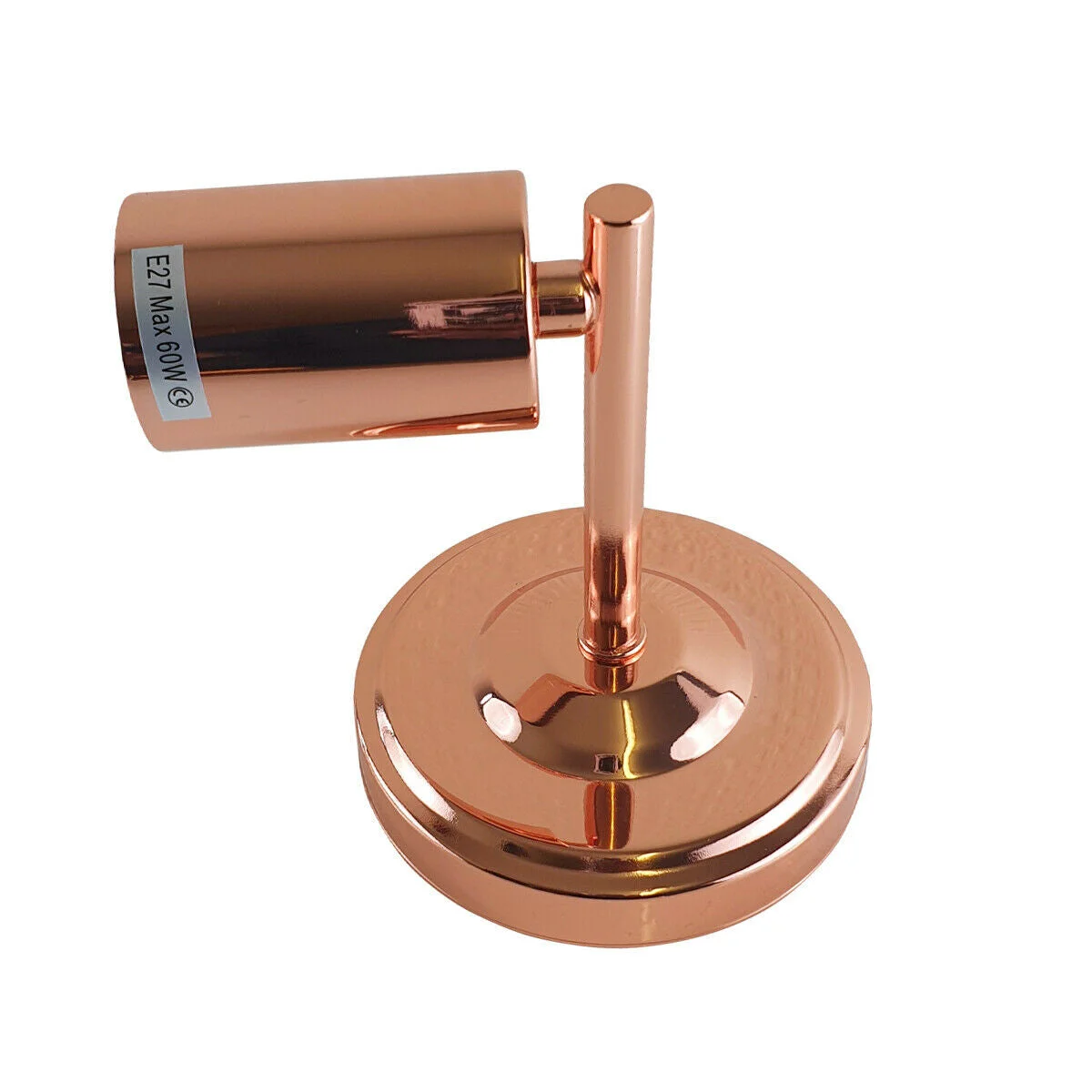 Rose gold wall light, industrial vintage sconce with metal housing and white interior hood, featuring E27 base.