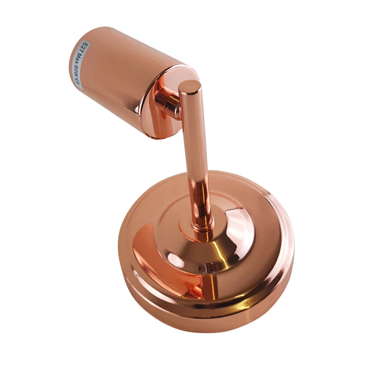 Rose gold wall light with white hood, metal arm 10.5cm long, 10.8cm ceiling plate, perfect for modern décor.