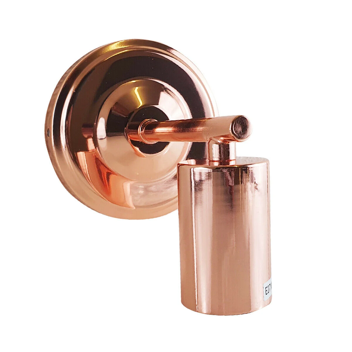 Rose gold wall light with metal body and white interior hood, featuring an E27 base for flexible bulb choice.