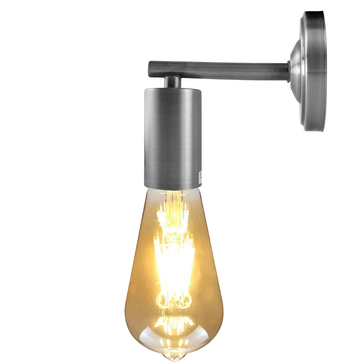 Satin Nickel wall sconce with white‑lined hood, E27 wall light, 10.5 cm arm, 10.8 cm ceiling plate, mounted on wall