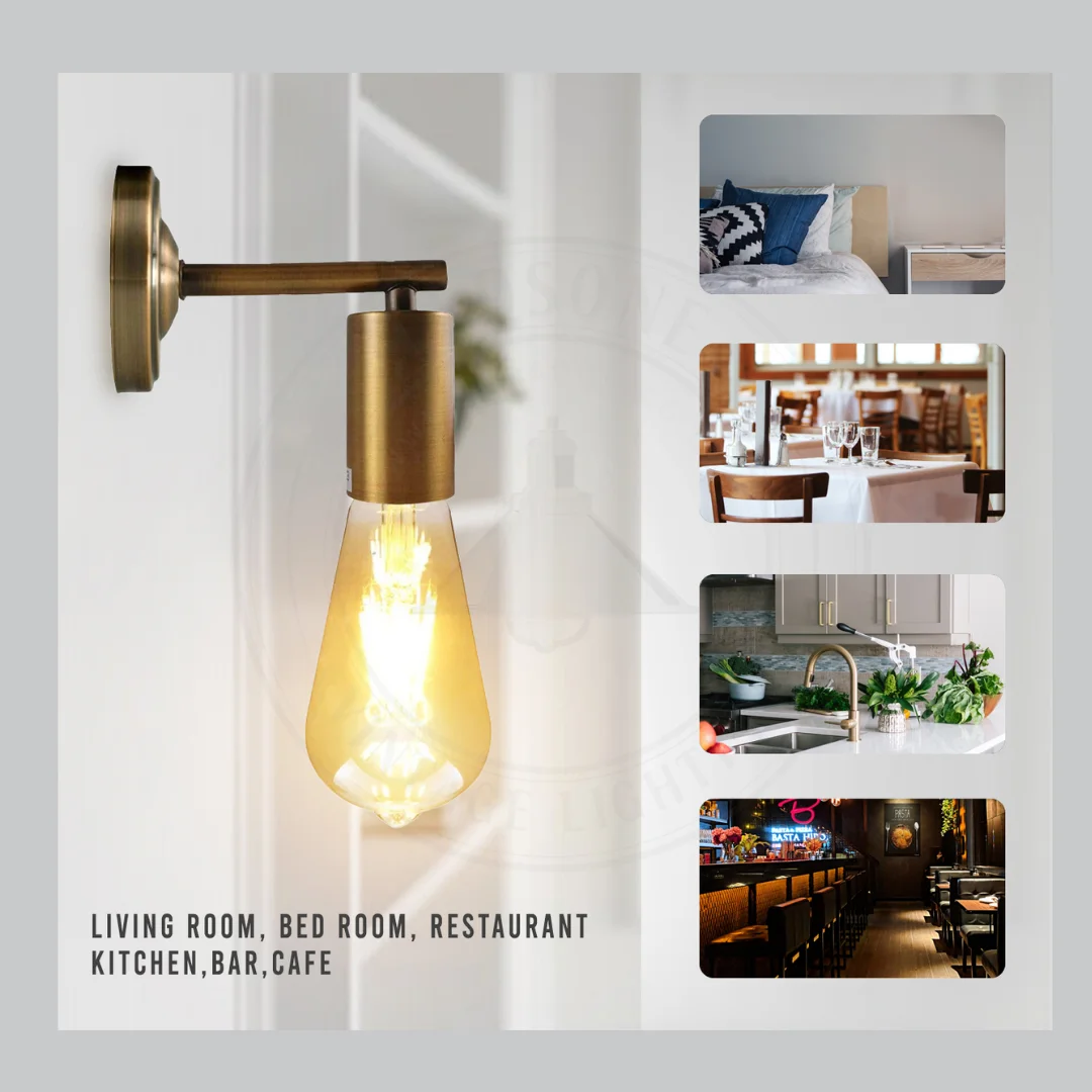 yellow brass wall sconce with solid metal body, plain cylindrical shade, and E27 base