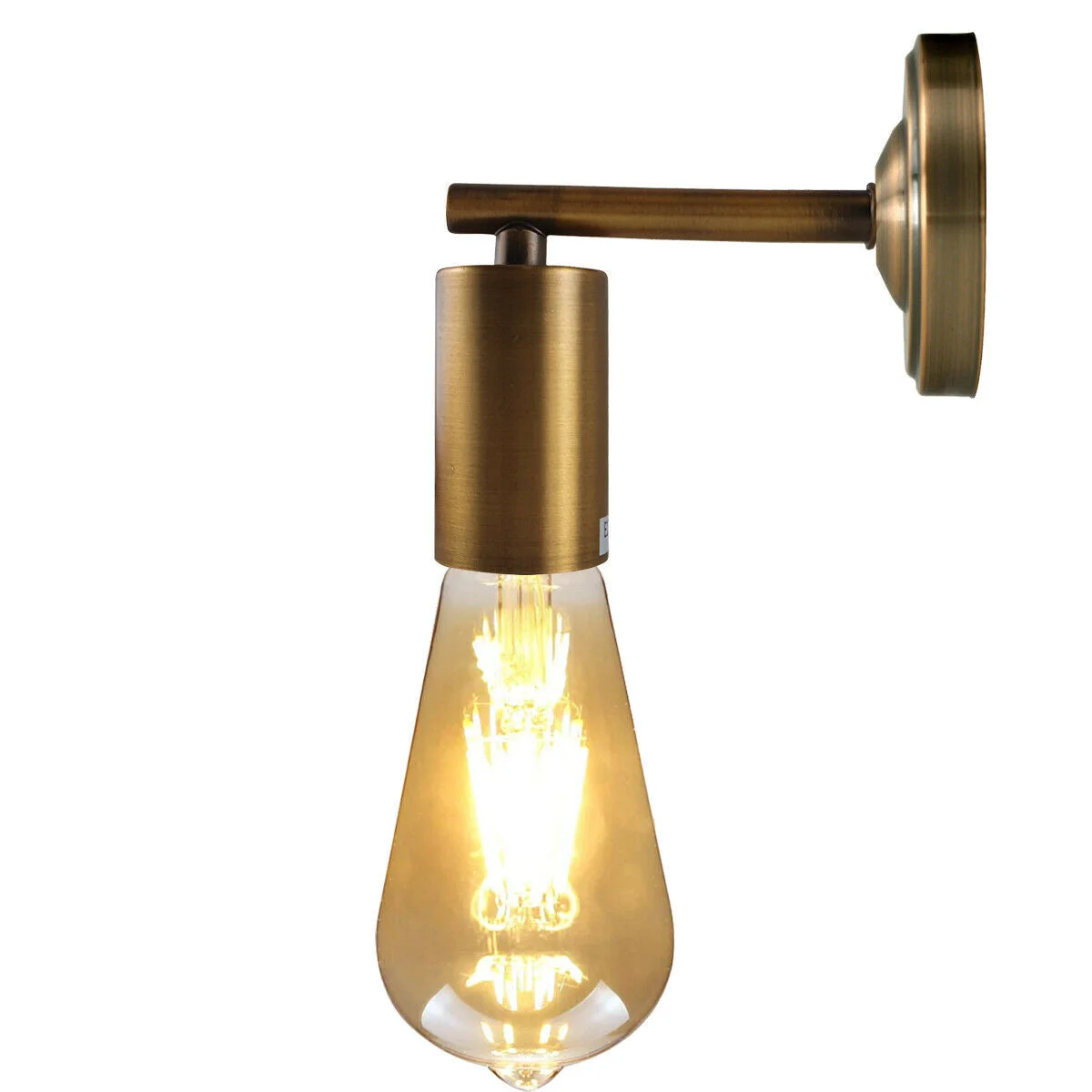 Yellow brass vintage wall sconce with clean cylindrical shade, black metal base, illustrating a retro wall lighting fixture