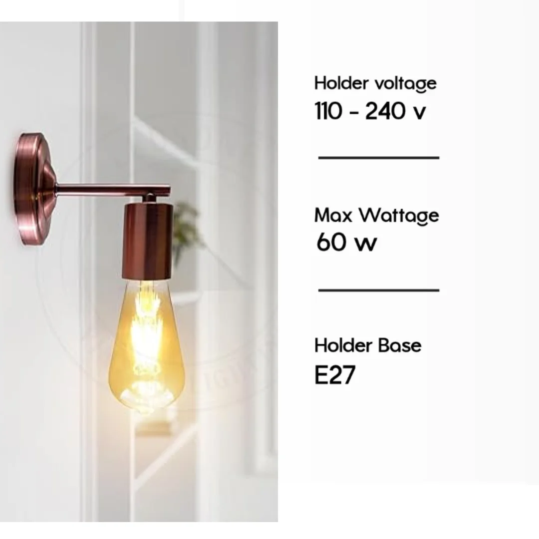 Copper wall lamp sconce with 10.5cm arm, modern vintage industrial style, white interior hood, E27 base holder, 60W.