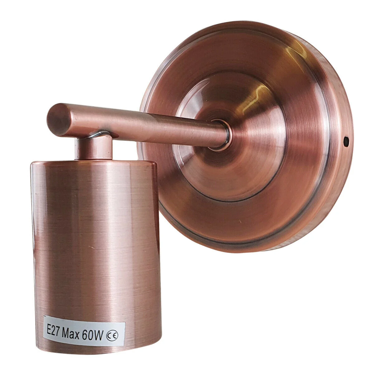 Copper metal vintage industrial wall light with white hood and E27 base, slender arm, ceiling plate – ideal for modern décor.