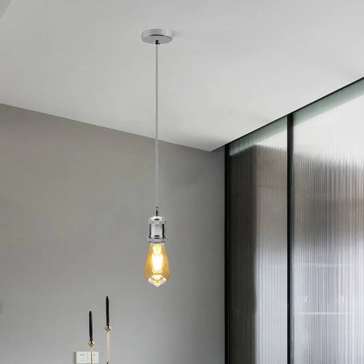 E27 pendant light fitting: vintage metal lamp holder with round 2m cable, CE certified, suitable for indoor lighting