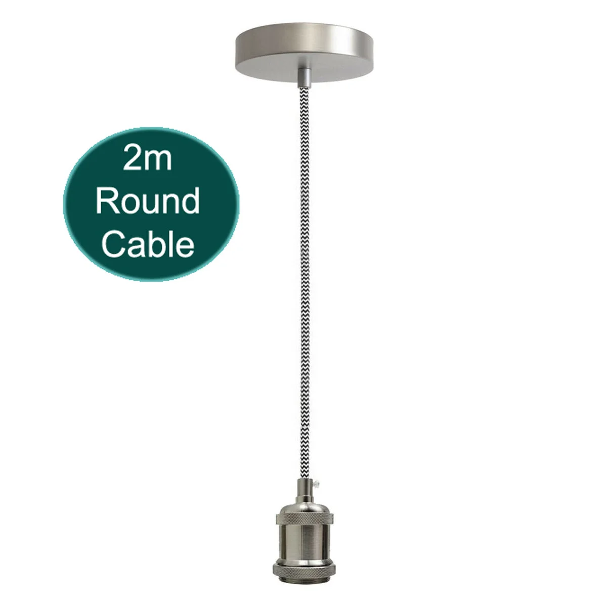 Vintage metal pendant ceiling light, 2m round cable, E27 holder, suitable for indoor living room.