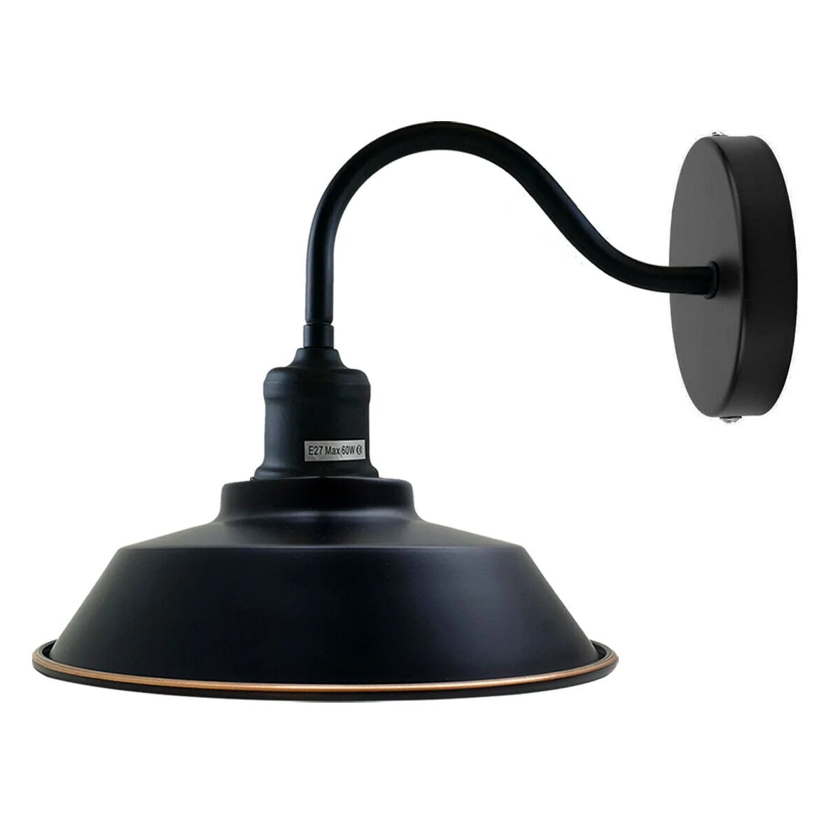 Industrial modern retro adjustable gooseneck lamp with metal cone shade mounted on wall