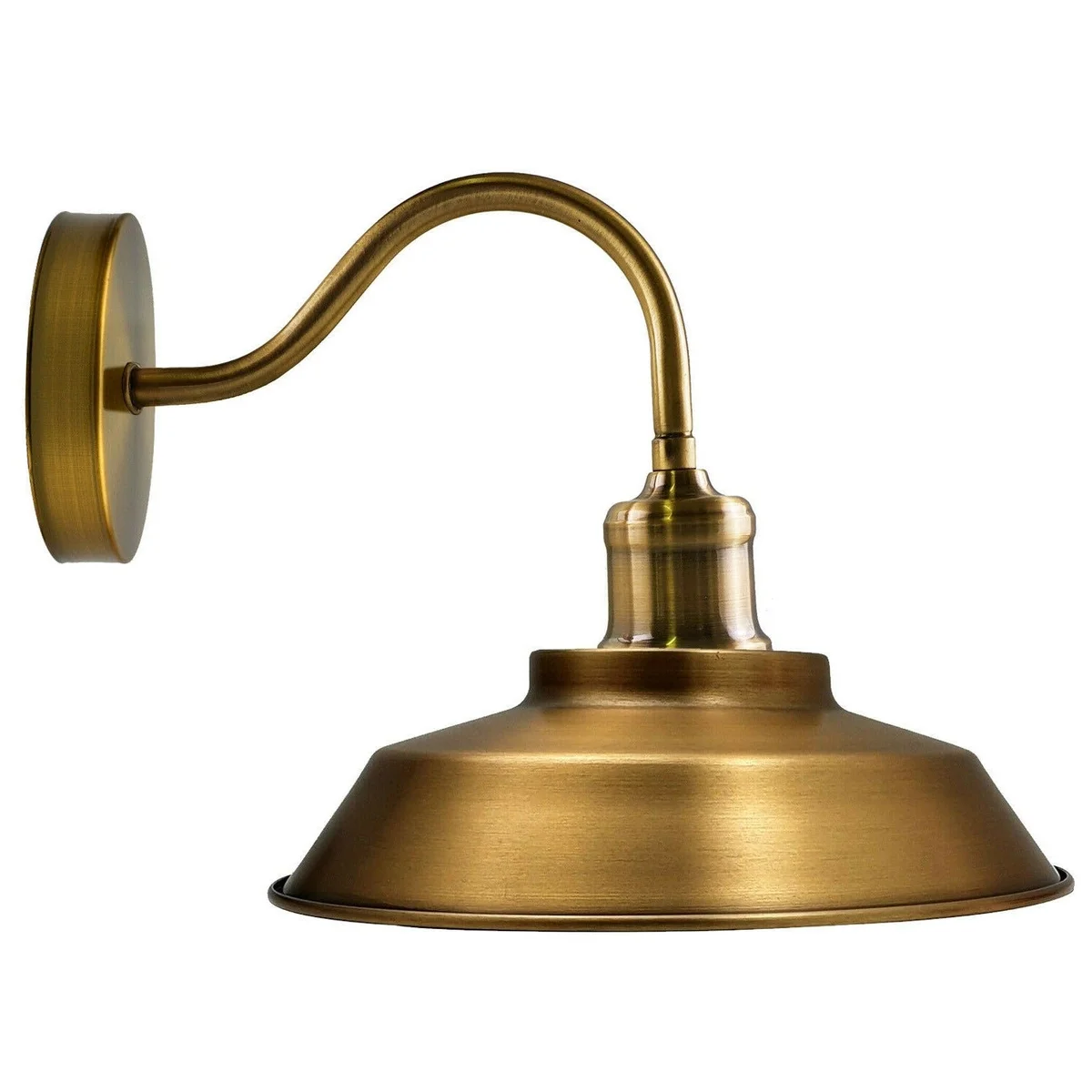 E27 bulb wall light with retro metal gooseneck shade, adjustable arm, cone‑shaped, dim‑down styling for modern interiors.
